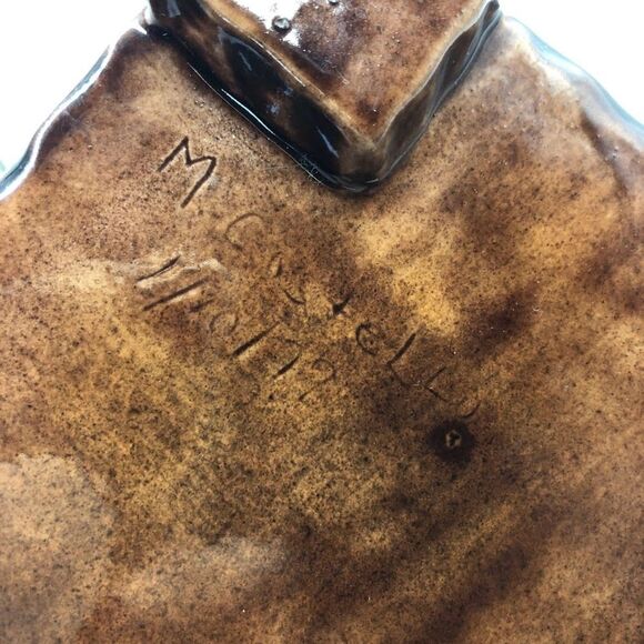 Vintage Mid Century 1970s Pottery Ceramic Brown Square Box With Lid Wood Look - Picture 9 of 13